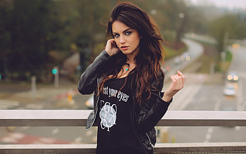 Girl In Leather Jacket Looking At Viewer, girls, model HD wallpaper