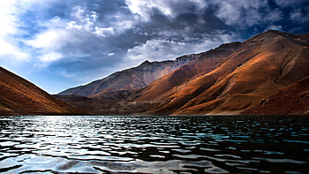 painted hills, clouds, colors, hills, lake HD wallpaper