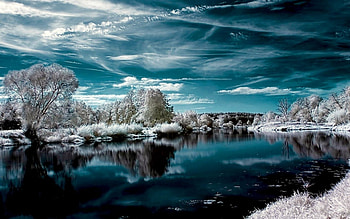 Landscape, Rivers, Trees, Clouds, Snow HD wallpaper