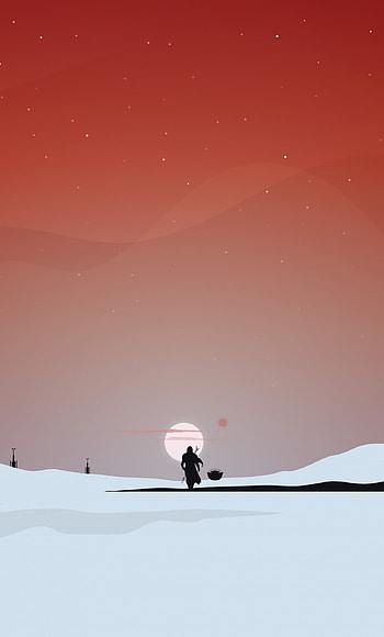 Minimal Star Wars, Mandalorian silhouette, Sunset landscape HD phone wallpaper