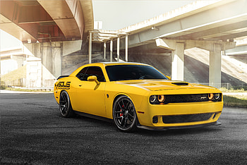 2018 Dodge Challenger SRT hellcat, yellow velgen wheels, sports car HD wallpaper