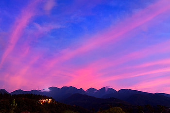 Nature, Sky, Mountains, Clouds, View From Above, Shine, Light, Village HD wallpaper