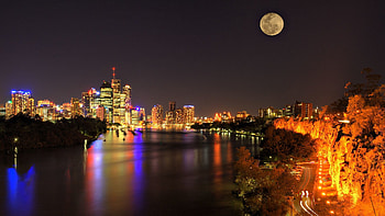 Cities, Rivers, Trees, Night, Building HD wallpaper