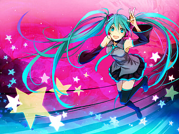 Hatsune Miku, blue, colorful, cute, stars, vocaloid, miku, vocaloids, hatsune, blue eyes, twintail, blue hair, girl, beautiful, pink, anime, pretty HD wallpaper