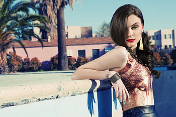 Beauty, blue, model, red, lips, girl, woman HD wallpaper