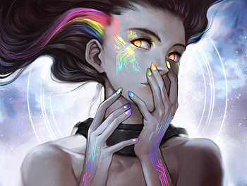 Rainbow Circuit Girl, artist, artwork, digital-art, rainbow HD wallpaper