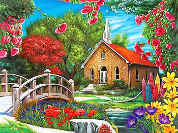 ღ., bridge, art, painted, spring HD wallpaper