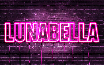 Lunabella, , with names, female names, Lunabella name, purple neon lights, Lunabella Birtay, Happy Birtay Lunabella, popular italian female names, with Lunabella name HD wallpaper