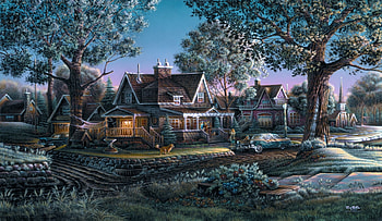 His First Graduation, artwork, painting, car, house, trees, people, countryside HD wallpaper