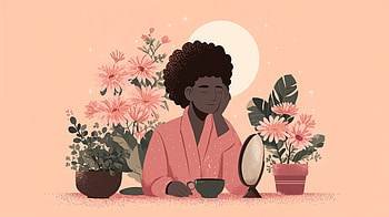 Ultra of Woman Embracing Self-Care Serenity, woman, mirror, flower, teacup HD wallpaper