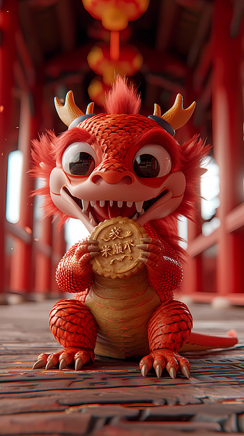 Cute dragon with cookiee, cute, red HD phone wallpaper