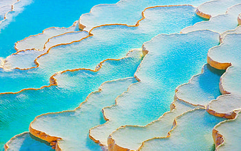 Pamukkale, travertine terraces, thermal spring water, top view, Denizli, Turkey HD wallpaper