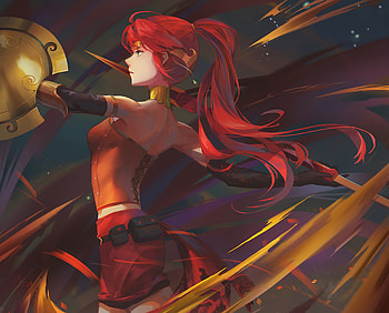 Anime anime anime girls RWBY Pyrrha Nikos long hair redhead weapon HD wallpaper
