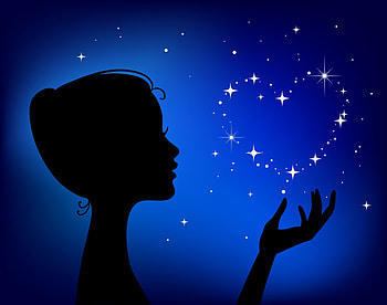 Silhouette, night, profile, girl, stars, heart, hand HD wallpaper
