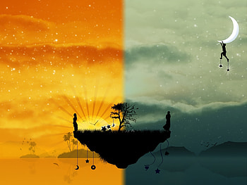 People, Night, Vector, Wood, Tree, Silhouettes, Island, Worlds HD wallpaper