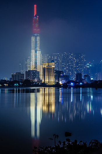 Cities, Water, Architecture, Building, Reflection, Night City HD phone wallpaper