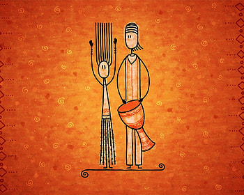 African music, music, abstract, art, yellow, drum, people, orange HD wallpaper