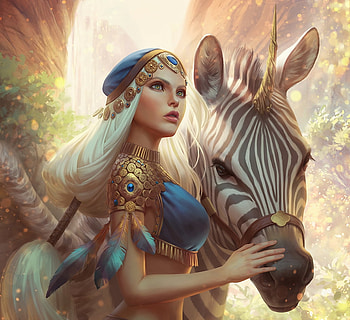 Desert queen, blue, animal, frumusete, fantasy, unicorn, desert, luminos, zebra, queen HD wallpaper