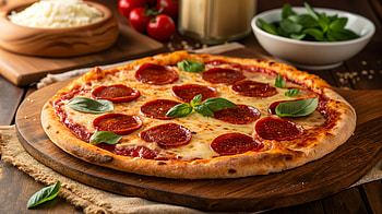 Pepperoni Pizza Delight: A Crispy, Cheesy Feast, pepperoni pizza, pizza, pepperoni, basil, cheese HD wallpaper