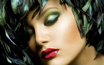 Girl, Model, Feathers, Lipstick, Makeup HD wallpaper