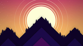 Minimal, sunset, mountains peak, minimal HD wallpaper