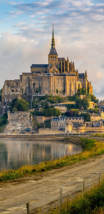 Mont Saint Michel, Religious site, Majestic architecture, Serene surroundings HD phone wallpaper