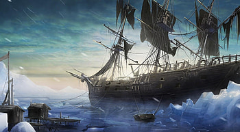 Fantasy, Sea, Ice, Snow, Wharf, Ship, Berth HD wallpaper