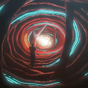 Silhouette, 3D, Glow, Cave, Tunnel HD phone wallpaper