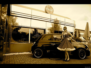 girl and her mini car, girl, her, mini, car HD wallpaper