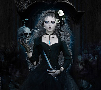 Gothic Fantasy, rose, fantasy, skull, athame, goth, girl HD wallpaper