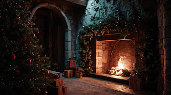 Cozy Christmas Fireplace, Christmas Tree, Present HD wallpaper