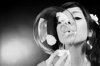 BUBBLE, fun, graphy, bw, woman HD wallpaper