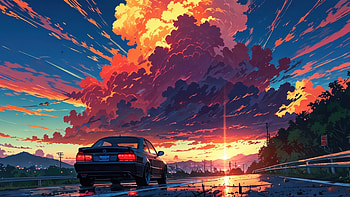 Riding Alone In Mountain Highway, mountains, highway, clouds, car, artist, artwork, art, digital-art, deviantart HD wallpaper