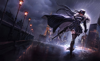 Lady With Gun Walking On The Streets, artist, artwork, digital-art, artstation HD wallpaper