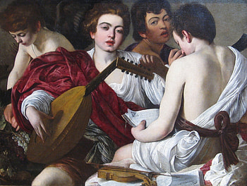 Musicians, instrument, painting, boy, art, pictura, luminos, caravaggio HD wallpaper