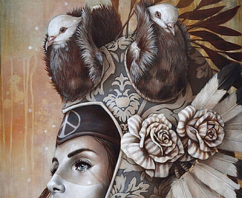 :), brown, art, bird, detail, sophie wilkins, flower, pigeon, girl, rose, fantasy HD wallpaper
