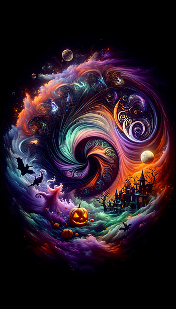 Spooky Swirls: A Halloween Adventure, halloween, cosmic, swirl, haunted house, pumpkin HD phone wallpaper