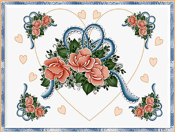 HEARTS & ROSES., blue, roses, framed, peach, hearts HD wallpaper