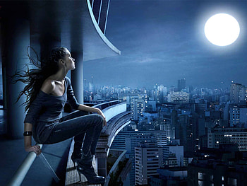 Loneliness, night, moon, girl, high, woman HD wallpaper
