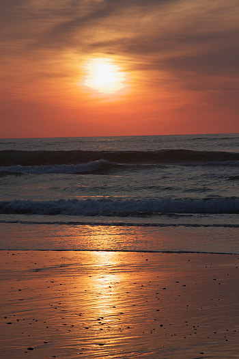 Nature, Sunset, Sea, Sun, Beach, Glare HD phone wallpaper