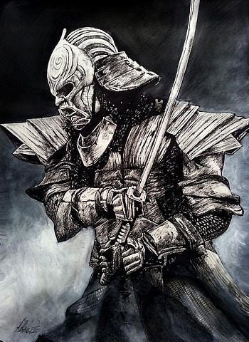 Il Samurai acrlico, Rapidografo y lpiz, Tamao 14 durex, Artistic expression HD phone wallpaper