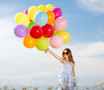 Happy, summer, colorful, balloons, girl HD wallpaper