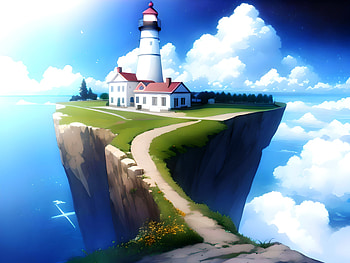 A ighthouse on top of a cliff above the clouds, AI Art, Anime, landscape, anime landscape HD wallpaper
