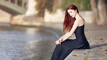 Girl Black Dress Sitting , girls, model, black-dress HD wallpaper
