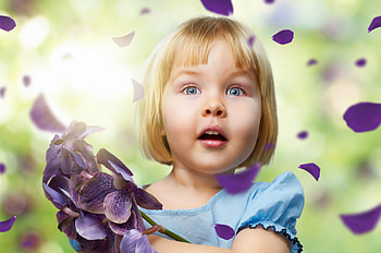 ๑๑ BLONDE blue eyed WONDER ๑๑, blue, wonder, blonde, miracle, girl, angel, serene, dress, precious, purple, petals, love, green, nature, flowers, pure HD wallpaper