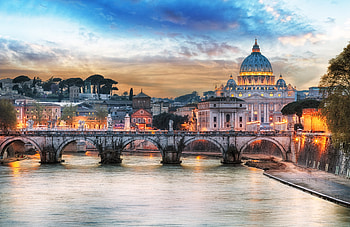 Bridge, River, Rome, Italy, , City, Dome, Cities HD wallpaper