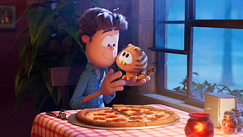 The Garfield Movie — Jon & Garfield's Cozy Pizza Night, movie, The Garfield Movie HD wallpaper