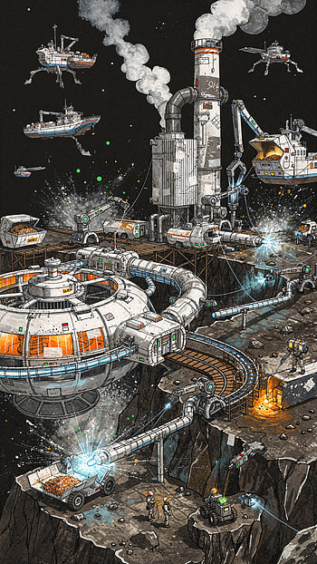 Asteroid Forge | Orbital Ore Colony | Void Foundry | Miners' Outpost, Sci Fi HD phone wallpaper