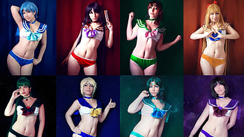 of Inner & Outer Sailor Scouts cosplay from Sailor Moon HD wallpaper