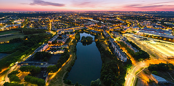 Cities, Sunset, Architecture, City, Lights, Lake HD wallpaper